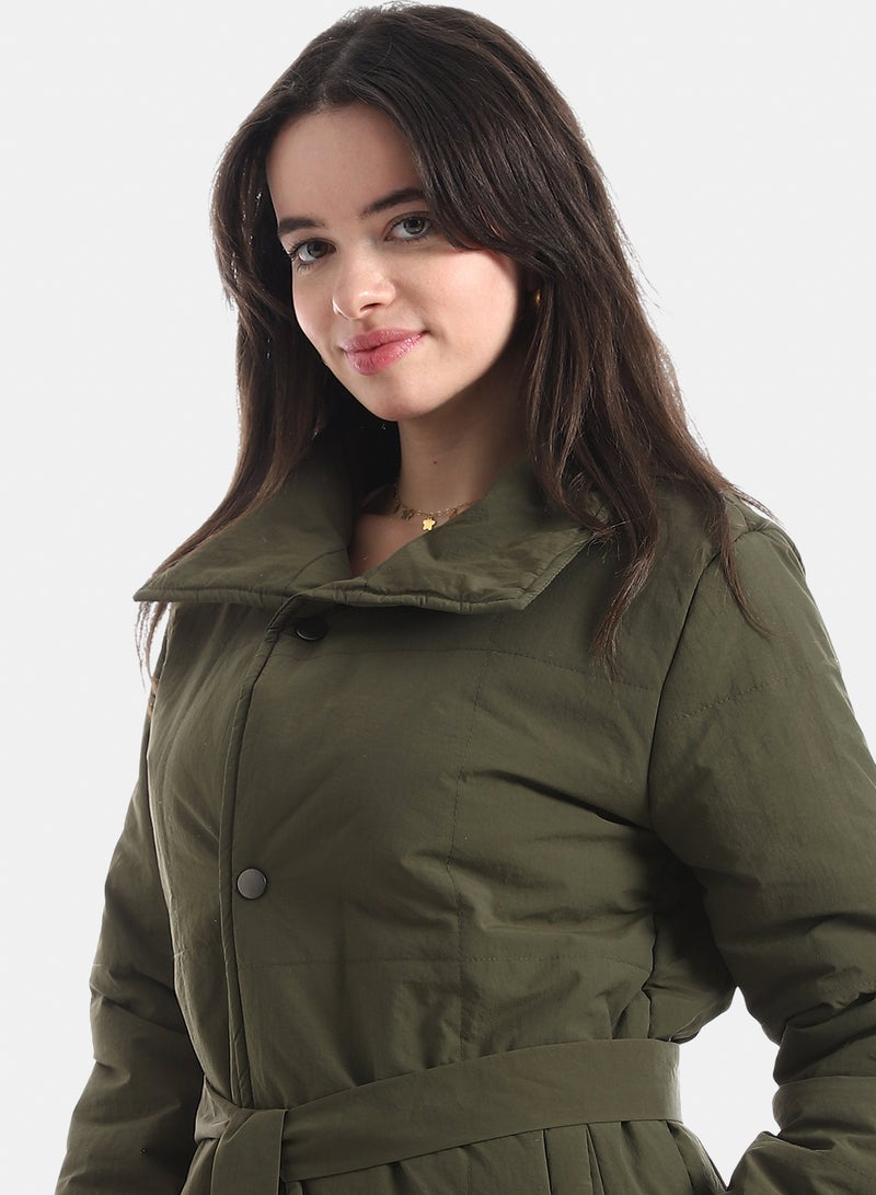 Andora Mid-Length High-Collar Puffer_Dark Olive - Image 3